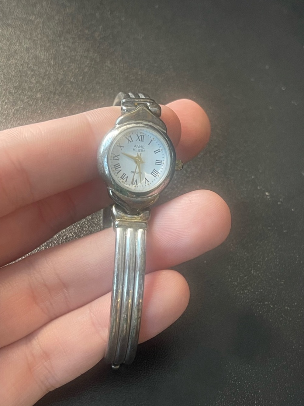 Anne Klein Women's Silver Two-Tone Bangle Watch - White Dial